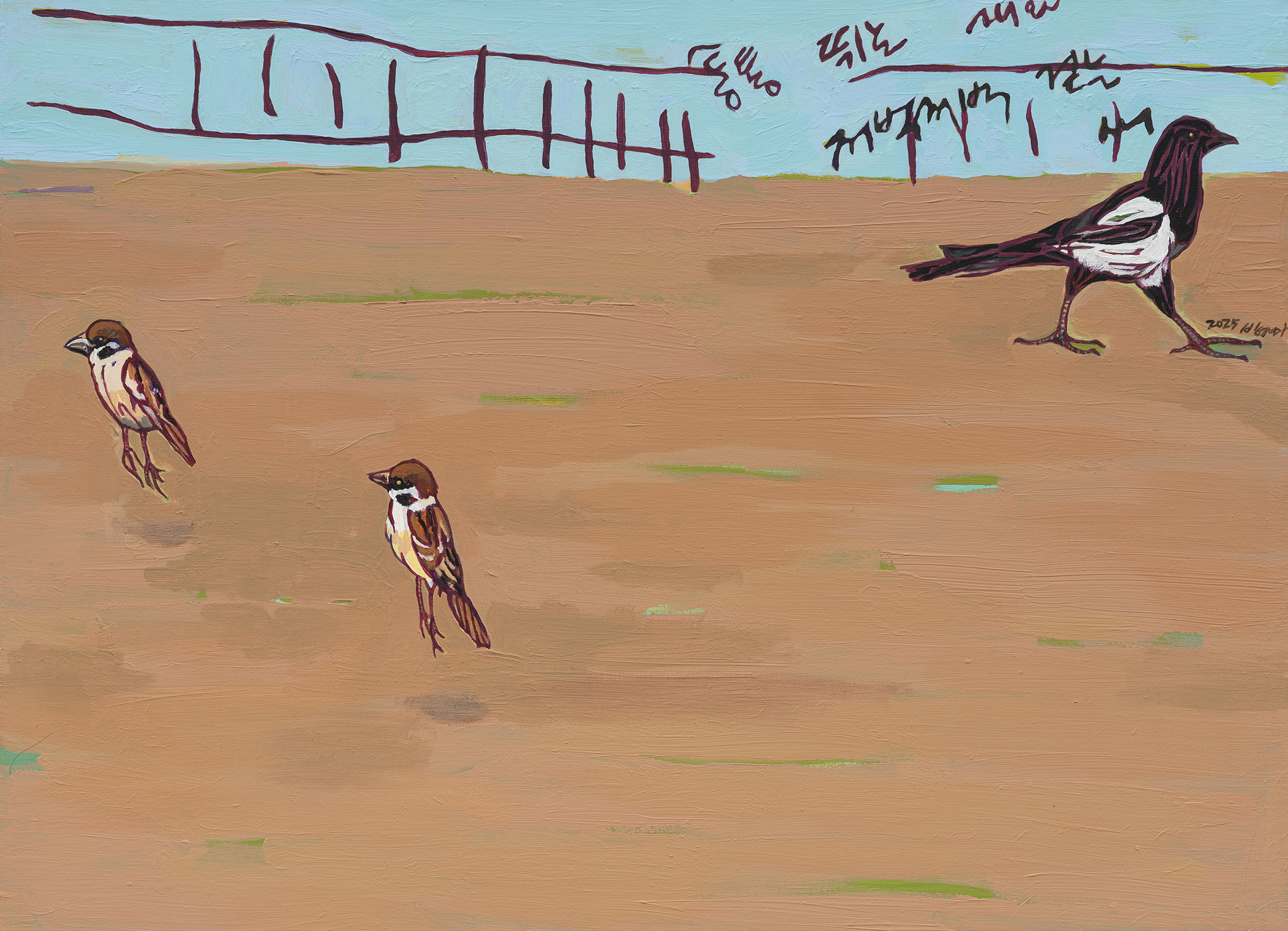 [b25p1119]_2025_통통 뛰는 새와 저벅저벅 걷는 새_acrylic on canvas_53.0×72.7cm 복사.jpg